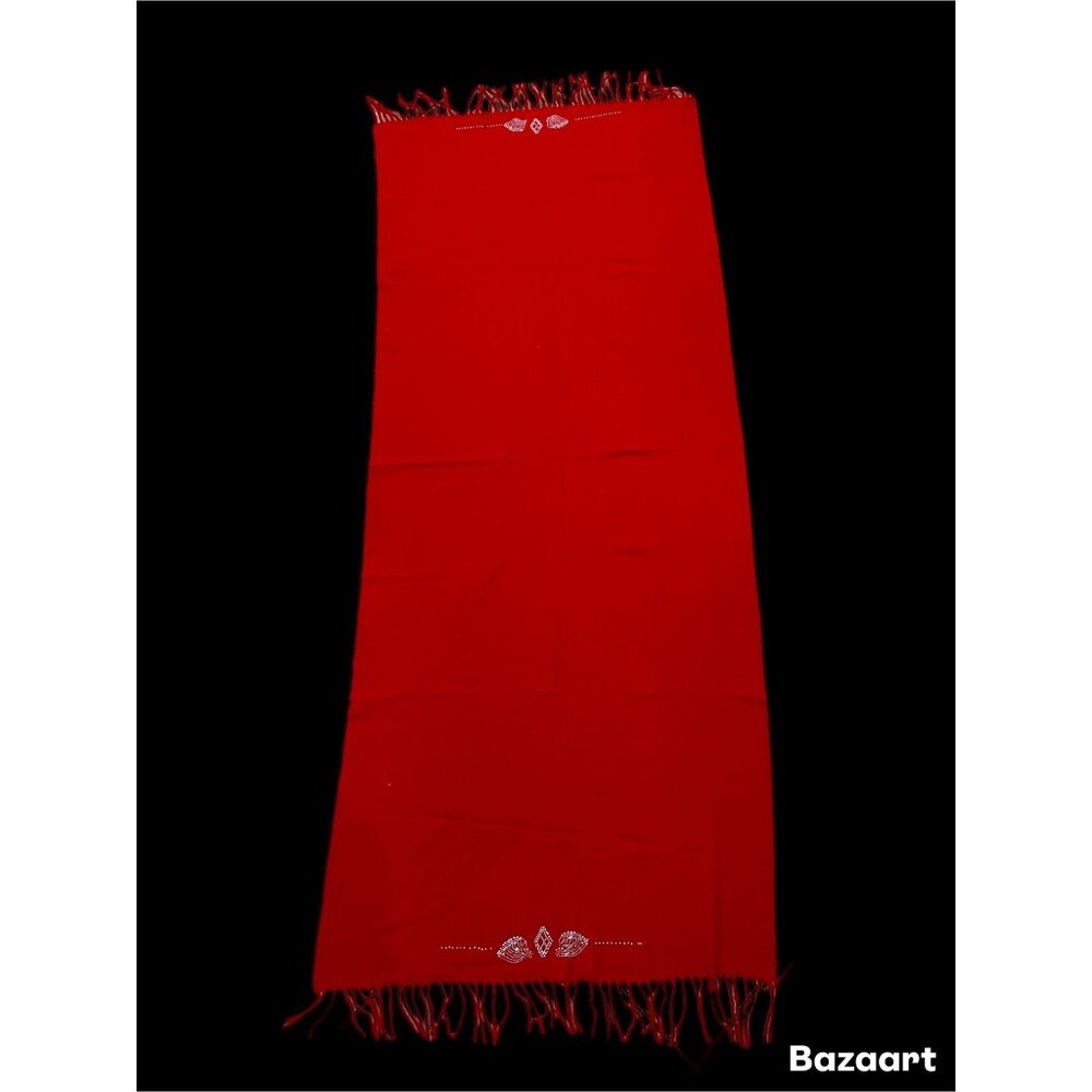 Red Mongolian Cashmere Wrap Scarf With Rhinestone Design